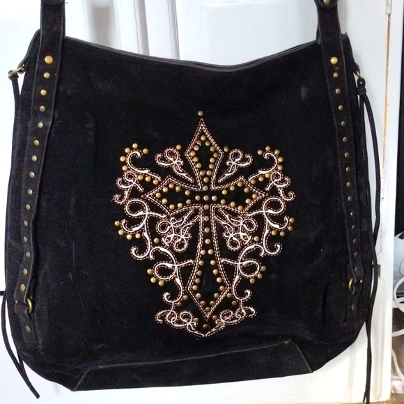 Gothic black shoulder/hand bag Cross design embellished with rivets. - Picture 2 of 11